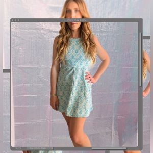 Vintage 1960s Turquoise Hawaiian Printed Shift Dress